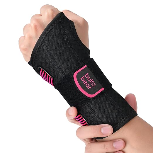 Carpal Tunnel Wrist Brace with Removable Splints, Breathable Wrist Support for Men & Women, Night & Work Support, Pain Relief, Tendonitis, Sprain, Rigid Hand Brace for Arthritis, Left Hand (S/M, Black/Pink)