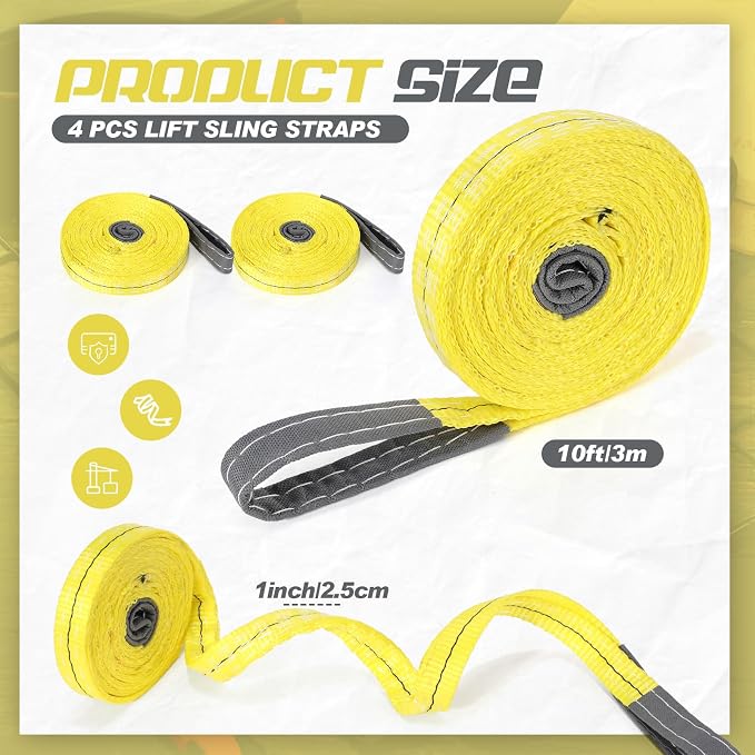 4 Pcs Lift Sling Straps Heavy Duty Web Slings Straps Polyester Nylon for Hoist Car Outdoor Using