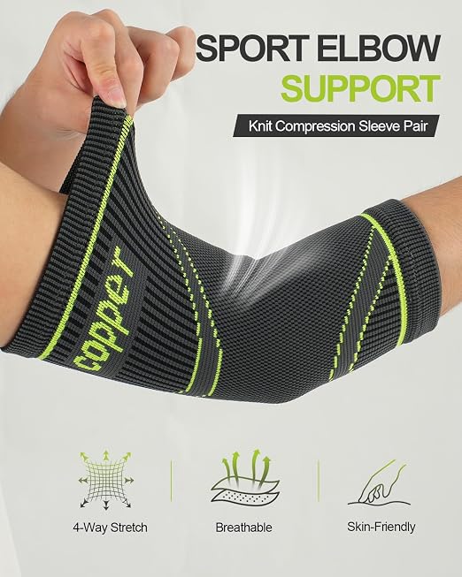 LISEPWU Copper Elbow Brace for Men & Women, Elbow Compression Sleeve (Pair) | Elbow Support Sleeve for Elbow Pain, Tennis Elbow, Golfer's Elbow, Tendonitis, Arthritis & Bursitis Workouts, Breathable (L)