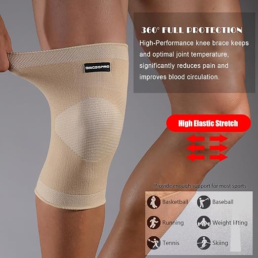 Knee Brace for Pain Relief - Knee Compression Sleeves for Men and Women, Knee Support Leg Brace for Meniscus Tear, Running, Weightlifting, Workout, ACL, Arthritis, Joint Pain Relief(Nude,L)