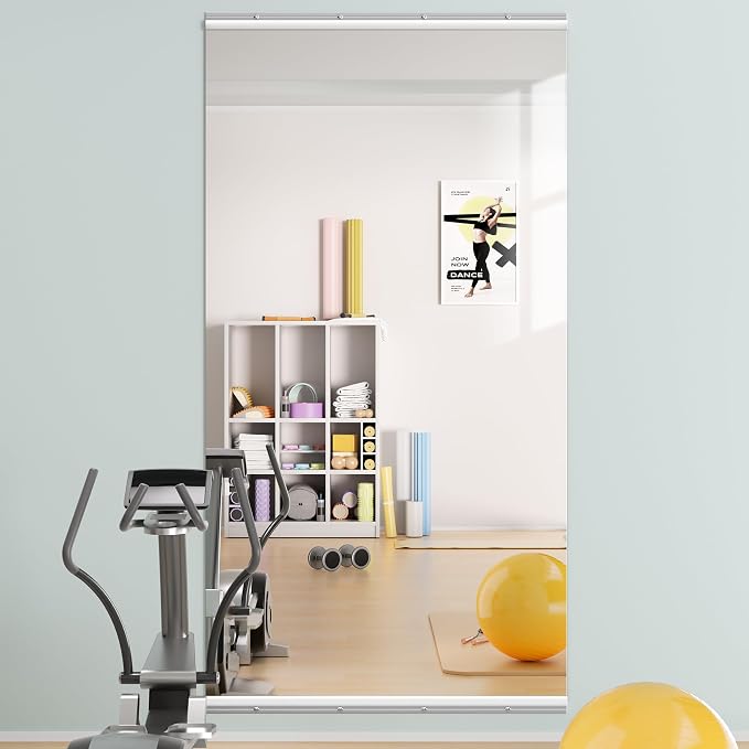Hasipu Home Gym Mirror 79" L x 36" W - 1PC Large Full Body Mirror for Yoga, Fitness, Garage, Dance Studio, Wall-Mounted, 0.16in Tempered Glass Frameless