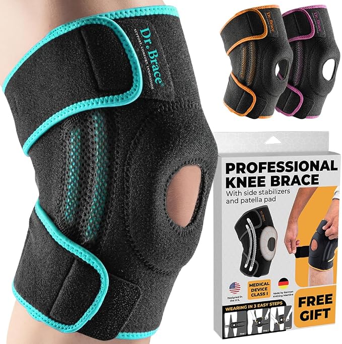 DR. BRACE ELITE Knee Brace with Side Stabilizers & Patella Gel Pads for Maximum Knee Pain Support and fast recovery for men and women-Please Check How To Size Video (Earth, Small)