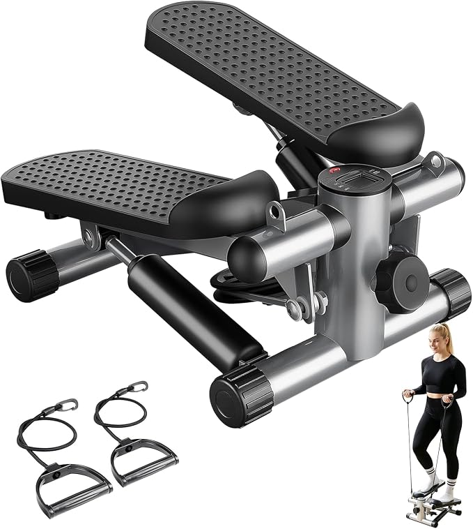Compact Mini Stair Stepper with Resistance Bands for Home Fitness, 300 LBS | LCD Monitor, Adjustable Height, Dual Hydraulic System, Quiet Operation, No Assembly Required, Easy Storage