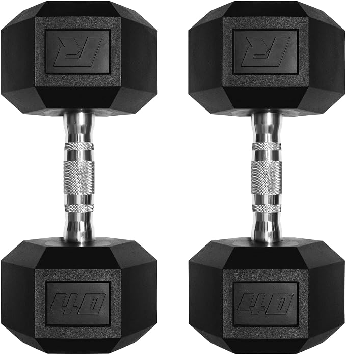 RitFit 5-650 LBS PVC Hex Dumbbell Sets with Optional Rack for Home Gym | PVC Coated Anti-Roll Hex Design, Chrome Handle with Ergonomic Grip, Full Body Strength Training with Optional Rack