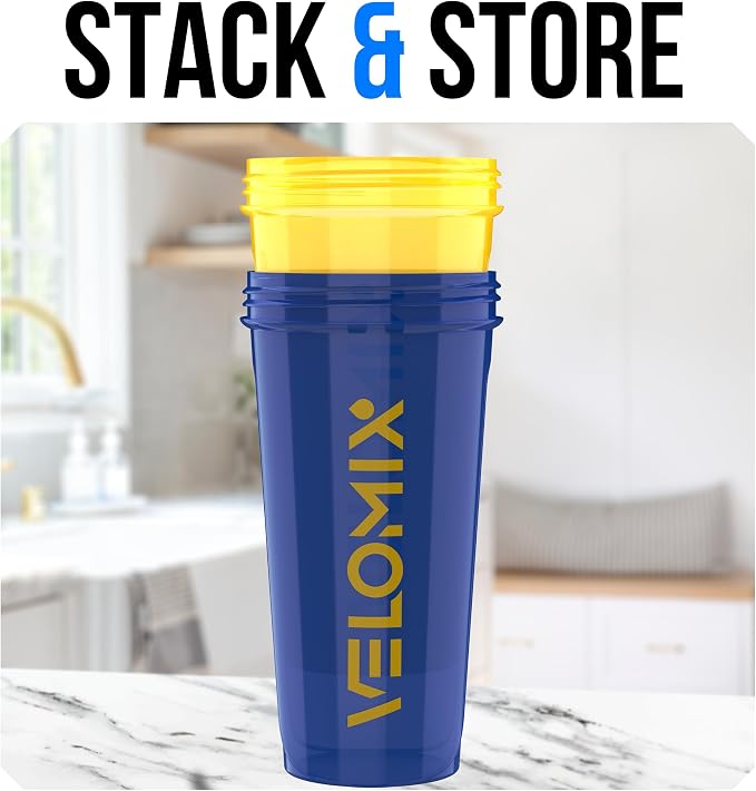 VELOMIX 2 Pack 28oz Protein Shaker Bottle for Protein Mixes, Stand Strong | 2x Wire Whisk, Leak Proof Shaker Cups for Protein Shakes, Stackable, Dishwasher safe, BPA free, Pre Workout and Fitness ready