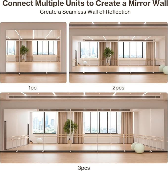 brisafe 79''×67'' Large Full Body Non-Glass Frameless Mirror on Wheels, NanoMirror 360° Swivel Shatterproof Unbreakable Foldable Fitness Mirror for Home Gym Yoga Dance Studio, Silver | Tri-Fold Compact Storage, Nano Shatter-Resistant, Aerospace Aluminu...