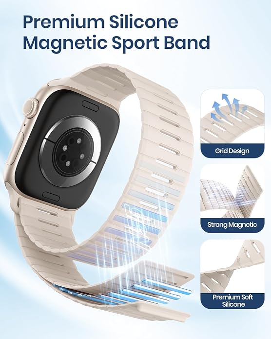 Magnetic Sport Bands Compatible with Apple Watch Bands for Men Women | Silicone Wristband 49mm 46mm 45mm 40mm 44mm 38mm 41mm 42mm, Replacement for iWatch Ultra Series 11 10 9 8 7 6 5 4 3 2 1 SE