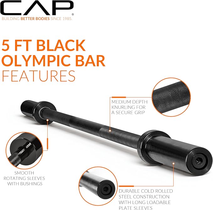 CAP Olympic Barbell - 5FT, 6FT, & 7FT Strength Training Weight Bars, Multiple Options