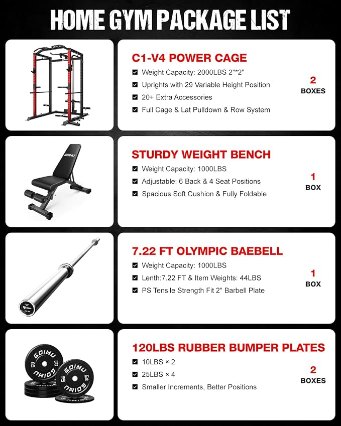 C1-V4 Power Cage, 2000LBS Squat Rack with LAT Pulldown, Multi-Function Weight Cage Strength Training Machine, Workout Cage with More Attachments for Home Gym Garage