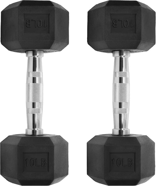 HulkFit Rubber Coated Hex Dumbbells, Anti-Roll Hand Weights Set of 2, Non-Slip Ergonomic Handle Low Odor for Home Gym