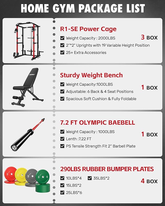 RH01 Power Cage Rack, 2000LBS Squat Rack with with Cable Crossover System&LAT Pull Down System, Multi-Function Workout Cage for Home&Garage Gym