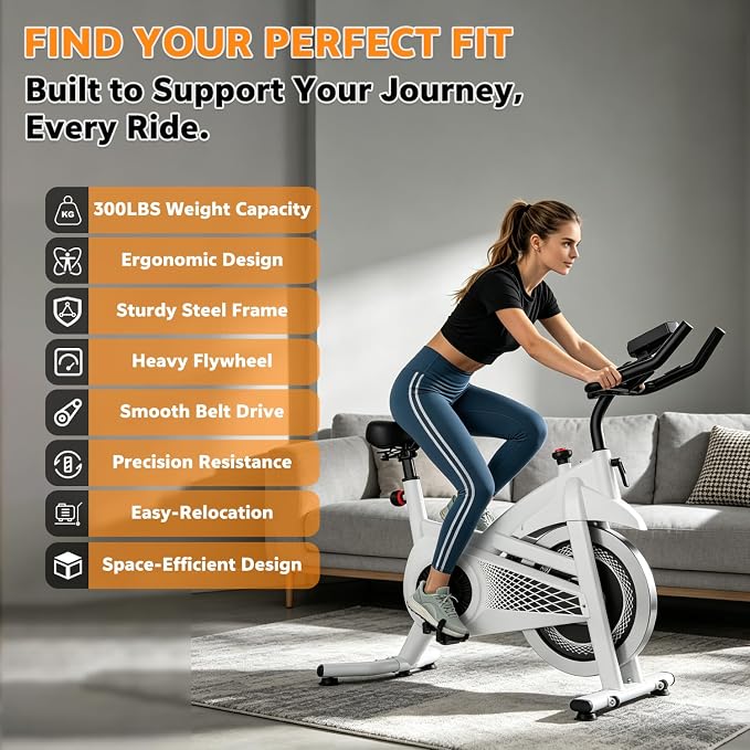 Exercise Bike Stationary Bike Indoor Cycling Bicycle for Home Gym Spinning Bike 300 lbs Weight Capacity Adjustable Seat/Handlebar for Office Cardio Workout