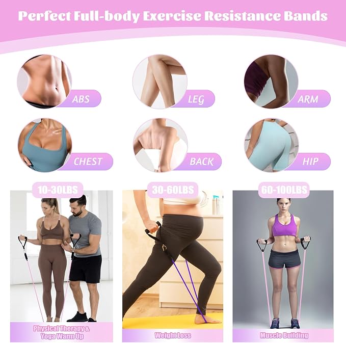 WIKDAY Exercise Resistance Bands with Handles for Working Out Workout Bands Set with Door Anchor for Physical Therapy, Yoga, Pilates