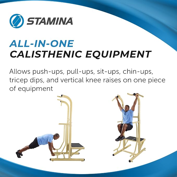 Stamina Pull Up Bar Tower & Dip Station, Free Standing Outdoor Home Gym Equipment - Adjustable and Portable Workout Stand for Calisthenics Body Weight Training