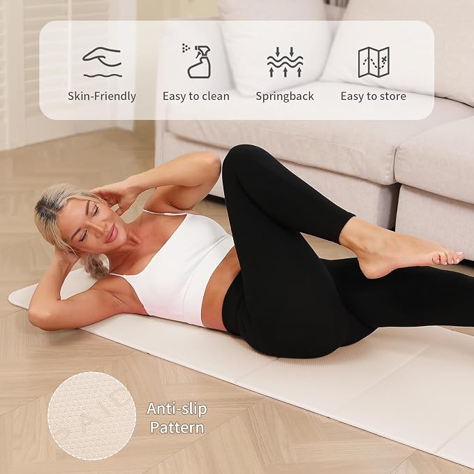 PAIDU Foldable Yoga Mat 10mm Thick, 75"x26" Non-Slip Fitness Exercise Mat | SGS Certified| uick Fold，Easy Storag，Portable for Yoga/Pilates/Studio/Home Workout