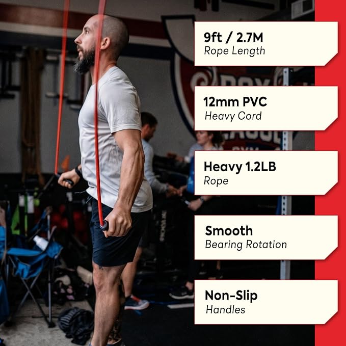 Elite Jumps Muay Thai 2.0 Weighted Jump Rope for MMA, 1.1 lbs, 8 ft | Heavy resistance rope for Muay Thai, MMA and boxing. Ball-bearing handles. Intermediate to advanced.