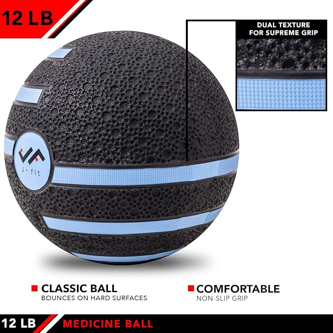 JFIT Dual Texture Medicine Ball – Weighted Exercise Ball for Strength, Core & Functional Fitness Training