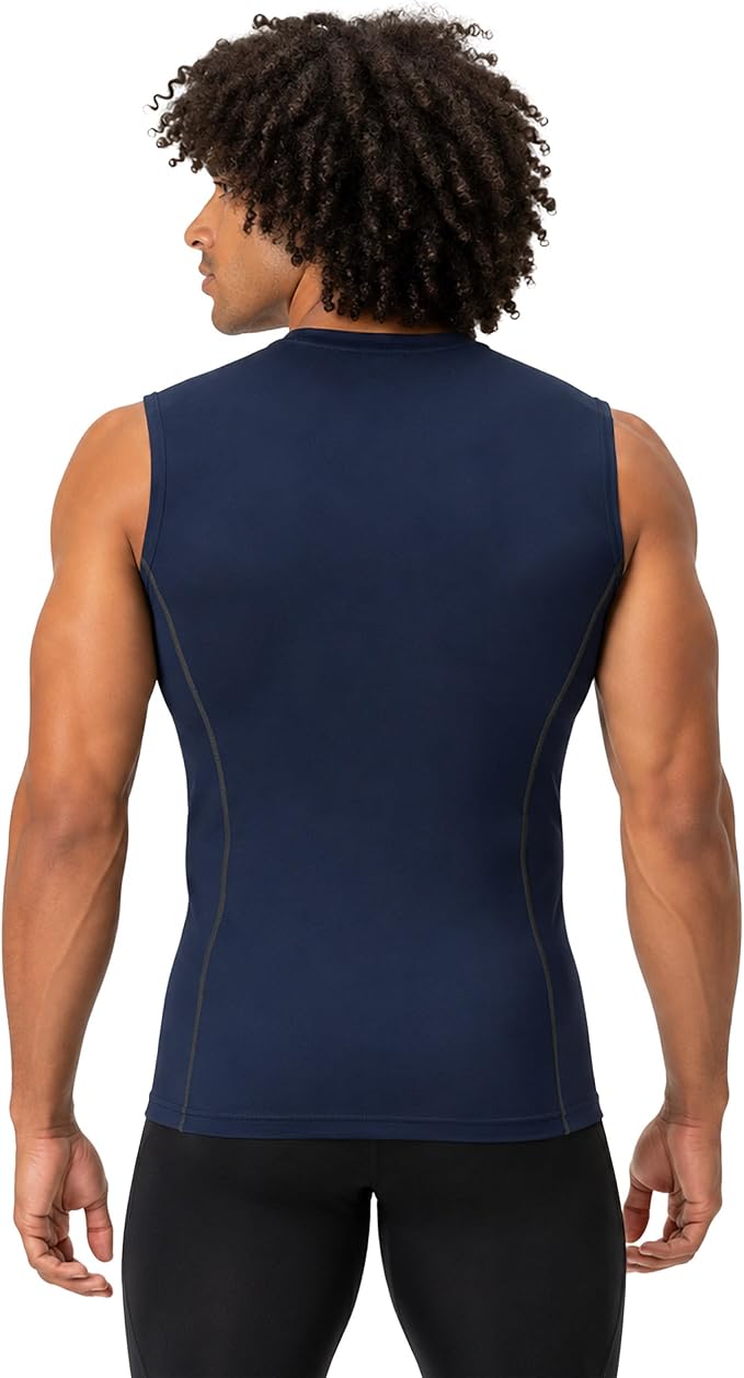DEVOPS 3 Pack Men's Compression Shirts Sleeveless Tank Top Baselayer | Gym Training, Running, Moisture Wicking, Compression Fit, 4-Way Stretch, UPF 50+, Sleeveless