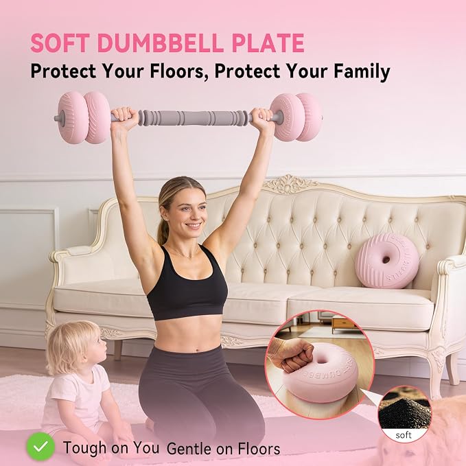 Adjustable Dumbbell Set 13LB/18LB/22LB/35LB, 4-in-1 Soft Shell Weight Set with Connector, Converts to Barbell & Kettlebell, Strength Training Equipment for Home Gym, Ideal for Women & Beginners