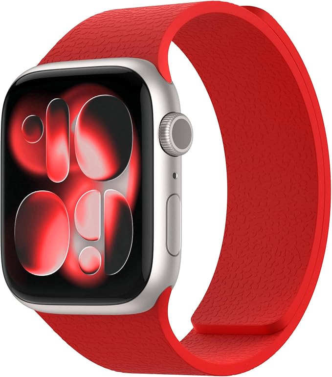Magnetic Silicone Band Compatible with Apple Watch Band Ultra 3/2/1 & SE 3/2/1 & Series 11 10 9 8 7 6 5 4 3 49mm 46mm 45mm 44mm Strong Magnetic Clasp, Waterproof & Adjustable (Red)