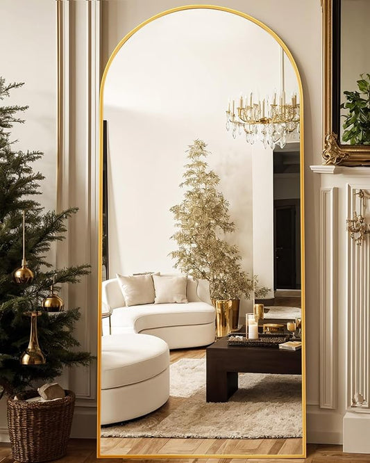 Antok 76" x34” Arched Full Length Floor Mirror, Gold Aluminum Frame, Free Standing/Wall Mount/Leaning for Bedroom, Living Room, Dressing Room