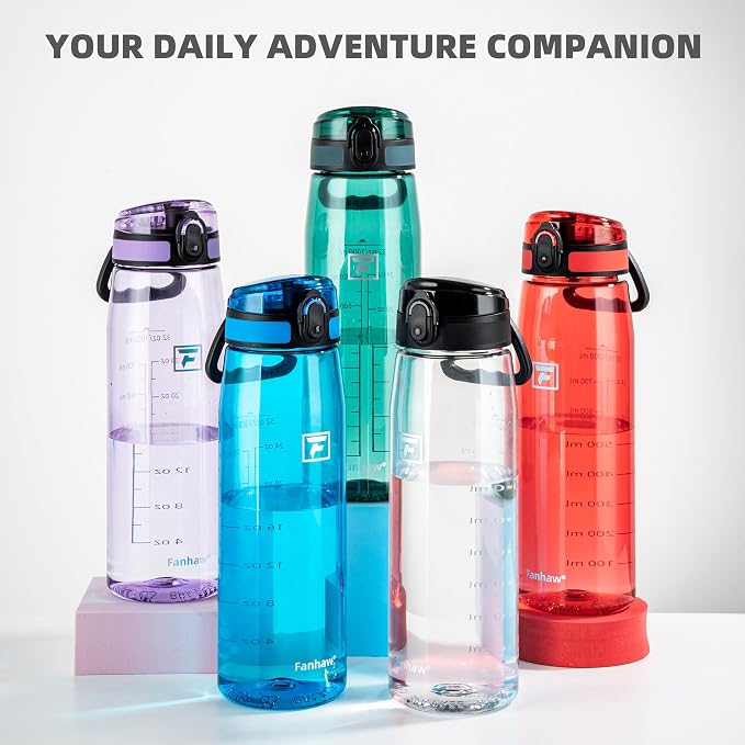 Fanhaw 32 oz Clear Plastic Water Bottle, BPA Free Leakproof Tritan Sports Water Bottle with Chug Lid, Wide Mouth Reusable Bottle for Gym, Travel, School & Office (Imperial Yellow)