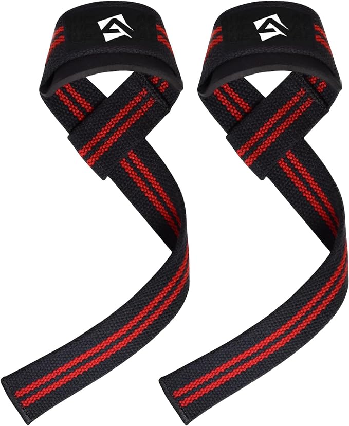 AQF Weight Lifting Straps, Padded Cotton Gym Wrist Straps for Deadlifts | 23" Extra-Long, Heavy-Duty Webbing, 5mm Neoprene Cushioning, Open-Loop Design, Sold as Pair, Ideal for Rows & Pull Workout