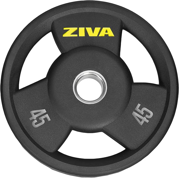 ZIVA Olympic Weight Plate – Premium Urethane-Coated Grip Disc with 2" Stainless Steel Insert and 3-Position Handle – Sold Individually (2.5–45 lb) Does not fit Standard Studio Barbell