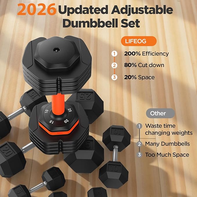 2026 FDB2 Updated Adjustable Dumbbell Set of 2, 5-in-1/10-in-1 Weights Dumbbell Set with Storage Box, 25lbs/55lbs Adjustable Weights with Anti-slip Silicone Grip, Weight Set For Home Gym Suit both Men and Women