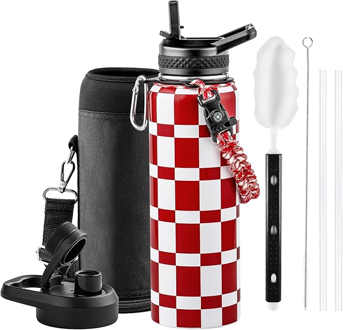 RAYMYLO Insulated Water Bottle 40 oz, Triple Wall Vacuum Stainless Steel | (Cold for 36Hrs, Hot for 18Hrs), Leak Proof & Non-BPA, Modern Water Flask Jug with Paracord Handle & Straw Spout Lids