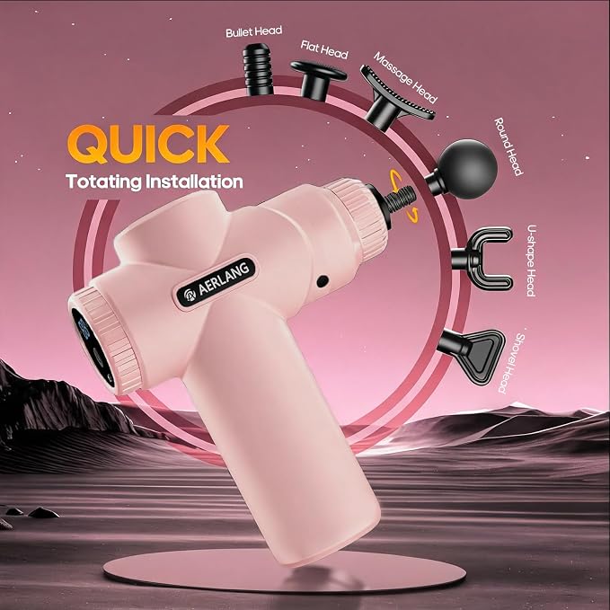 AERLANG Birthday Gifts for Women Mini Portable Massage Gun Deep Tissue Pink | Muscle Massager Handheld Percussion travel Massage Gun with 6 Heads for Back pain relief Comes with a carrying case