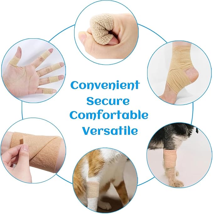 Elastic Self Adhesive Bandage Wrap 4 Inch, Breathable Non Woven Cohesive Bandage, Vet Wrap for Dogs, Ankle Sprains Swelling, Sports Athletic Tape (24 Count Brown)