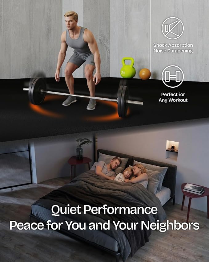 0.56" Thick 96 Sq Ft Rubber Top Gym Flooring Mats for Home Gym | Dual-layer Rubber & HD EVA, NO Warping, 24 Tiles, Supports Heavy Weight, Noise Reduction, Ideal For Crossfit & Dumbbells