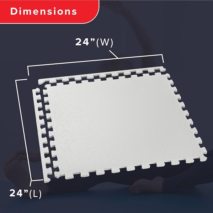 We Sell Mats 1/2" Thick Multipurpose EVA Foam Exercise Floor Mat, Interlocking Tiles, Anti-Fatigue for Home or Gym, 24 in x 24 in, 25 Tiles, White