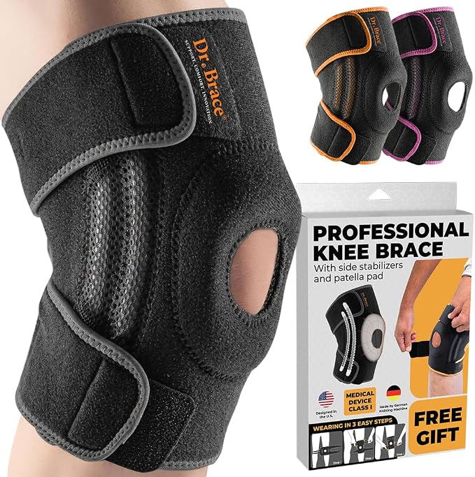 DR. BRACE ELITE Knee Brace with Side Stabilizers & Patella Gel Pads for Maximum Knee Pain Support and fast recovery for men and women-Please Check How To Size Video (X-Large, Mercury)