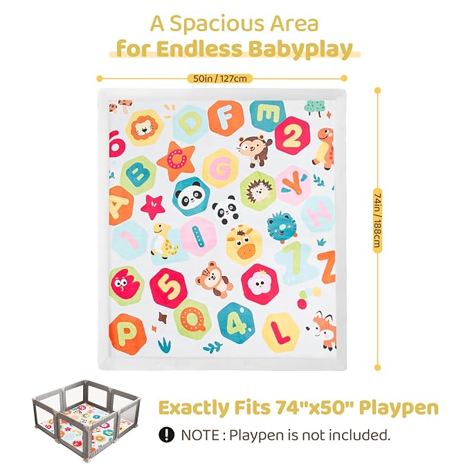 Baby Play Mat for Floor, 74'' x 50'' Thicken Foam Soft Padded Playmat for Tummy Time, Playpen Mat for Toddlers Infant Kids, Water-Repellent Coral Velvet, Non-Slip Bottom Safe for Crawling (Animal)