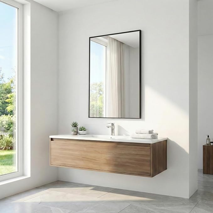 24" x36" Matte Black Wall Mirror for Bathroom, 36" x 24" Metal Framed Vanity Mirror, Modern Minimalist Rectangular Decor for Entryway, Vertical/Horizontal Hang