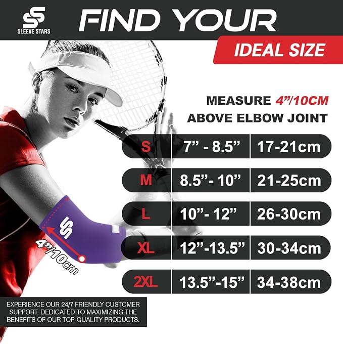 Sleeve Stars Elbow Sleeve for Pain Relief & Protection - Elbow Compression Sleeve for Women & Men - Supportive Elbow Brace for Tendonitis, Recovery & Ideal for Sports, Work