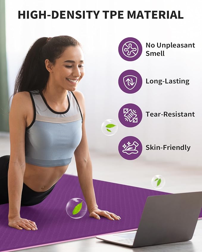 CAMBIVO 72''x48'' Large Yoga Mat, Extra Thick TPE Workout Mat | extra large exercise mat, non-slip TPE cushioning for joint relief, pilates stretching, apartment noise dampening