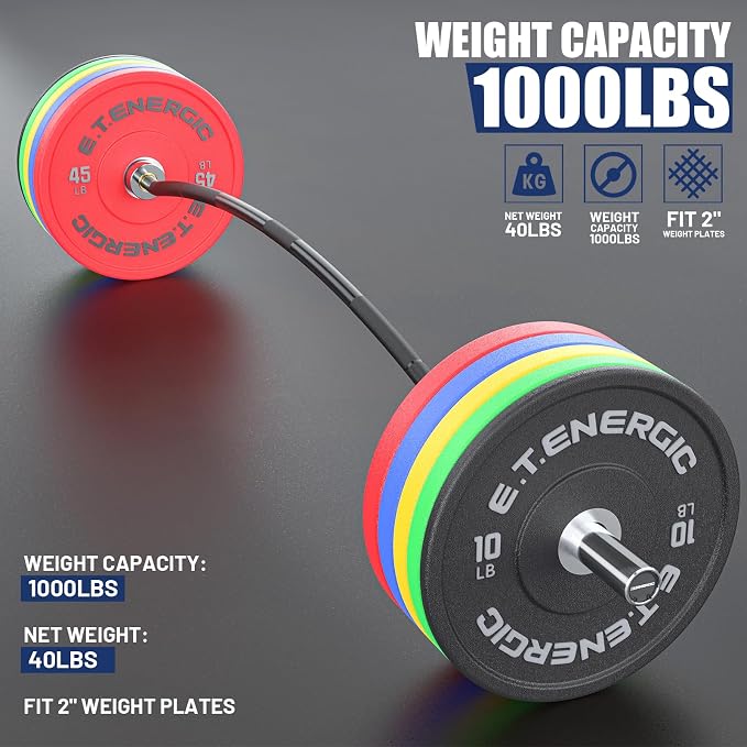 7FT Alloy Steel Cambered Barbell, 1000LB | 30mm knurled curved bar with hard chrome finish, 2-inch Olympic plate fit, and 1000LB capacity for strength training