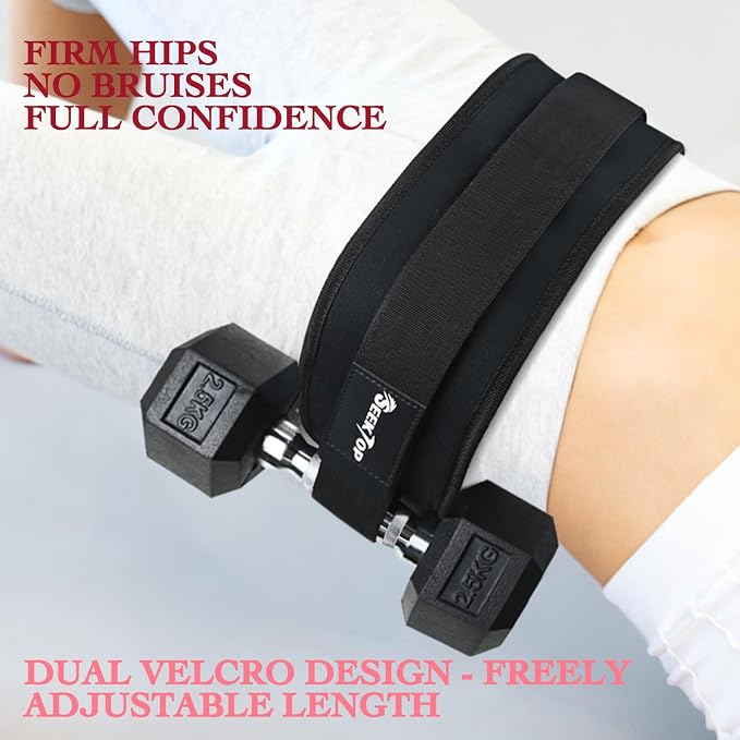 Seektop Adjustable Hip Thrust Belt, Anti-Slip Padding Booty Belt for Glutes | Fits Dumbbells Kettlebells Plates, Up to 400 LBS, Padded Strap, Easy Setup, Foldable for Gym Home & On-The-Go Workouts