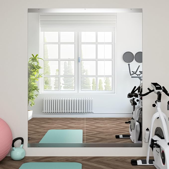 Home Gym Mirror, 57''X24''-2PCS Large Yoga Mirror, Frameless Full Length Mirrors for Fitness, Tempered Glass, Wall Mounted for Dance Studio, Garage