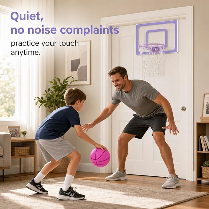 Mini Basketball Hoop Indoor – Over Door Basketball Set w/ 17"x11" Shatterproof Backboard, Foam-Padded Door Protection, Quiet Slam Dunk, 3 Mini Balls & Pump, No Tools Required