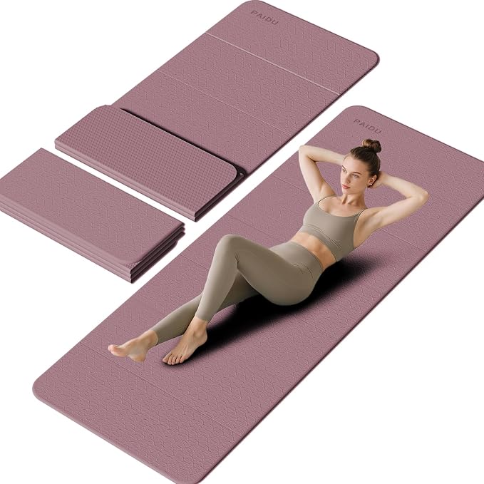 PAIDU Foldable Yoga Mat 10mm Thick, 75"x26" Non-Slip Fitness Exercise Mat | SGS Certified| uick Fold，Easy Storag，Portable for Yoga/Pilates/Studio/Home Workout