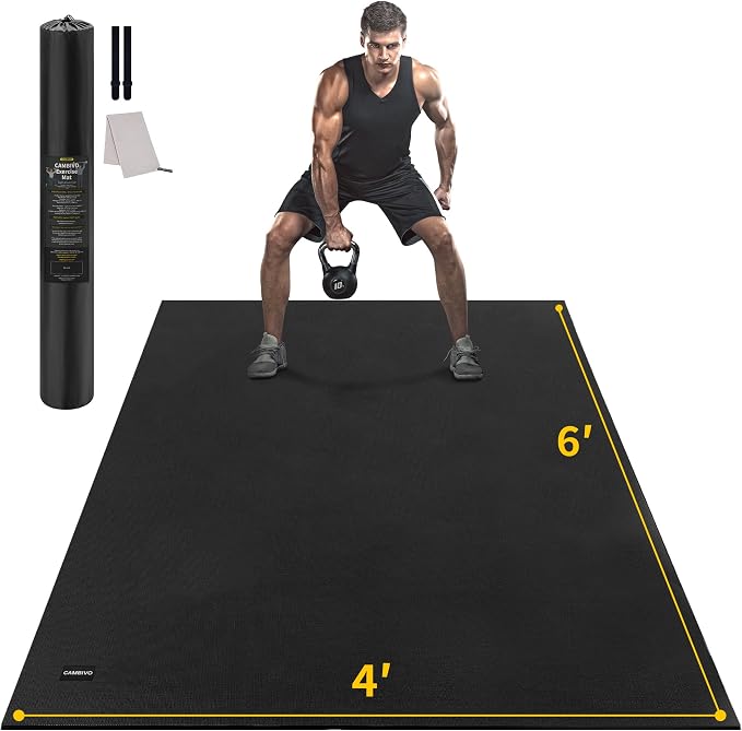 CAMBIVO 8'x6'/7'x5'/6'x4' Large Exercise Mat Workout Mat for Home Gym, 7mm | High-density PVC, cushioned surface, non-slip bottom, for jump rope and weights, floor protection, easy to store