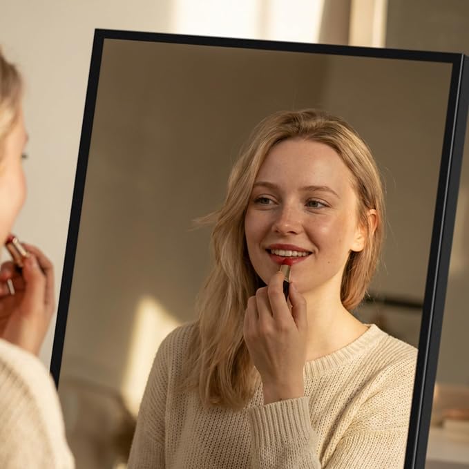 Alpen Black Over The Door Mirror, 47x14 Inches Full Body Mirror Full Length | No Drill for Setup, Easy Door Hanging Use for Closet Organization, Space Saving Bedroom Accessories and Daily Checks