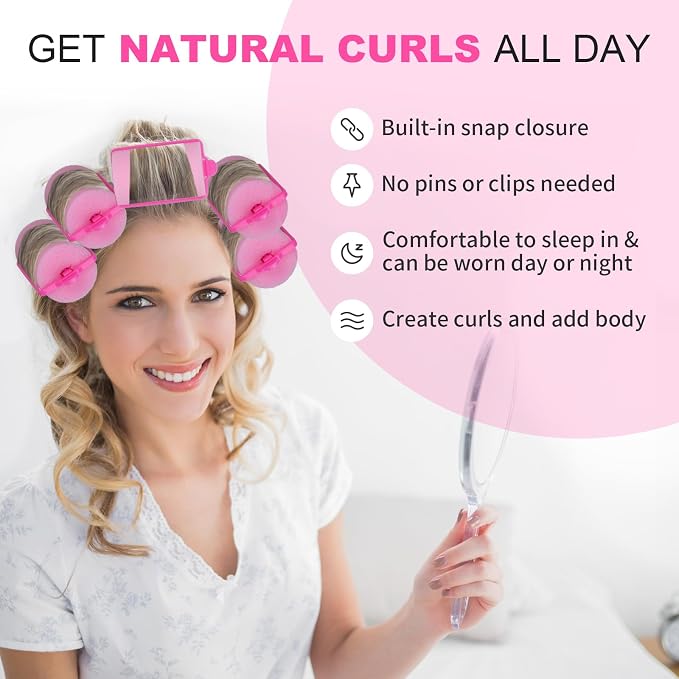 24-Pack Soft Foam Hair Rollers for Overnight Styling - Flexible Sponge Curlers for Frizz-Free, Damage-Free Curls (Pink, 1.57 Inch)