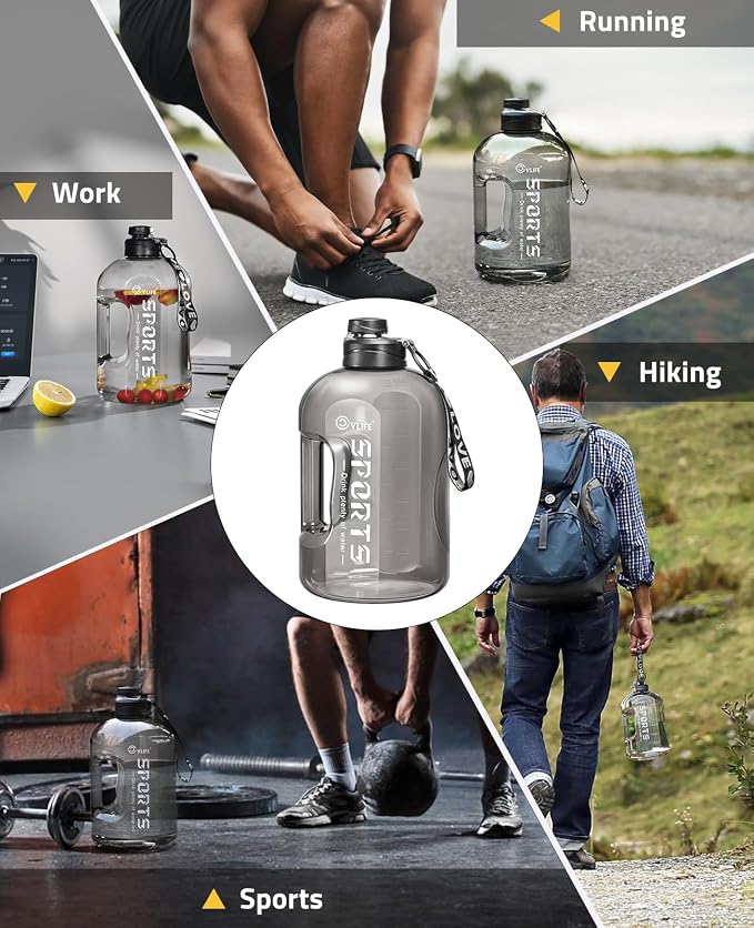 CVLIFE 1 Gallon Water Bottle With Marker, Large Water Jug For Gym Sports | BPA Free Large 128 Oz Gym Water Bottle With Handle, Leak Proof Seal, Easy To Rinse and Clean For Daily Workout Hydration Use