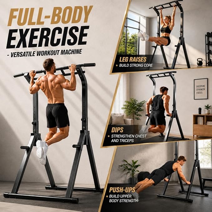 Pull Up Bar, Multifunction Power Tower Dip Bar Station Home Gym Strength Training Workout Equipment for Pull-up Push-up Dips