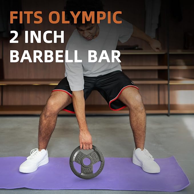 Fitvids 2 Inch Olympic Barbell Weight Plates, 2.5 LB to 45 LB Plates for Home Gym Strength Training, Triple-handle Design